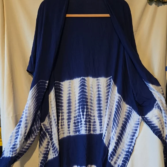 2 Chic Blue and White Tie Dyed Kimono Swim Cover Up OS Viscose - Picture 3 of 9